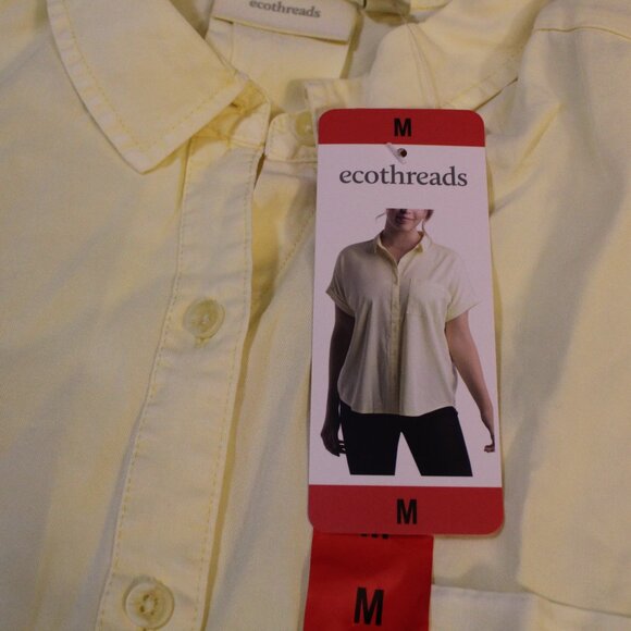 Ecothreads NWT Women’s Shirt Button-Up Short Sleeve, Soft High-Low Hem, Sz  M - Picture 3 of 4